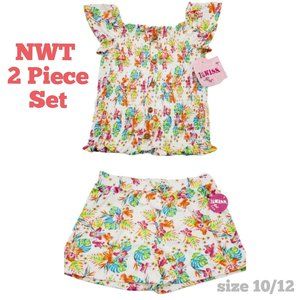 NWT 2 Piece Set White Floral Shorts + Top 10/12